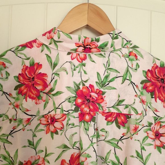 Charter Club Linen Long Sleeve Floral Print Roll Tab Button Up Shirt Pink Size M - Picture 5 of 12